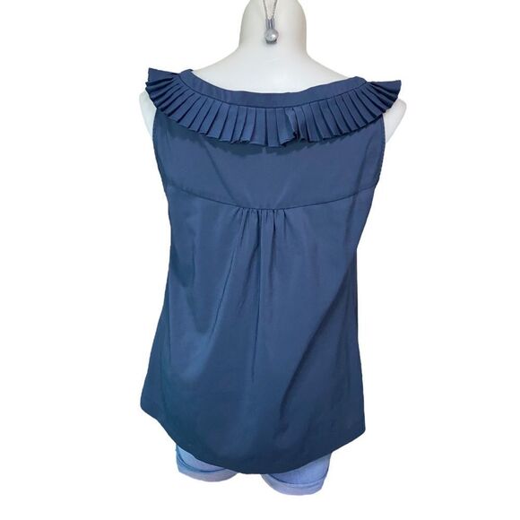 Avenue Navy Blue Sleeveless Ruffle Button Flowy Shirt Plus Size 18/20 - Picture 5 of 11